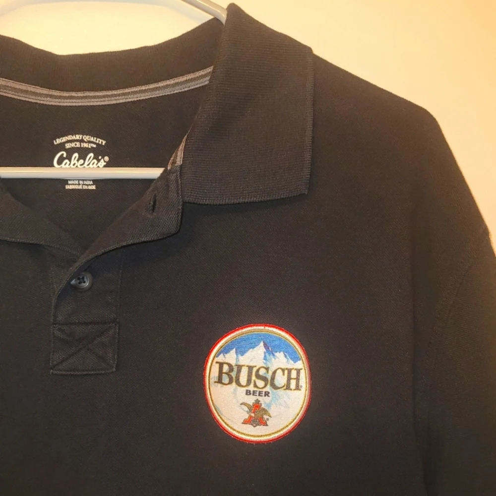 Cabela's golf polo with Busch patch black men's size large LOT-D